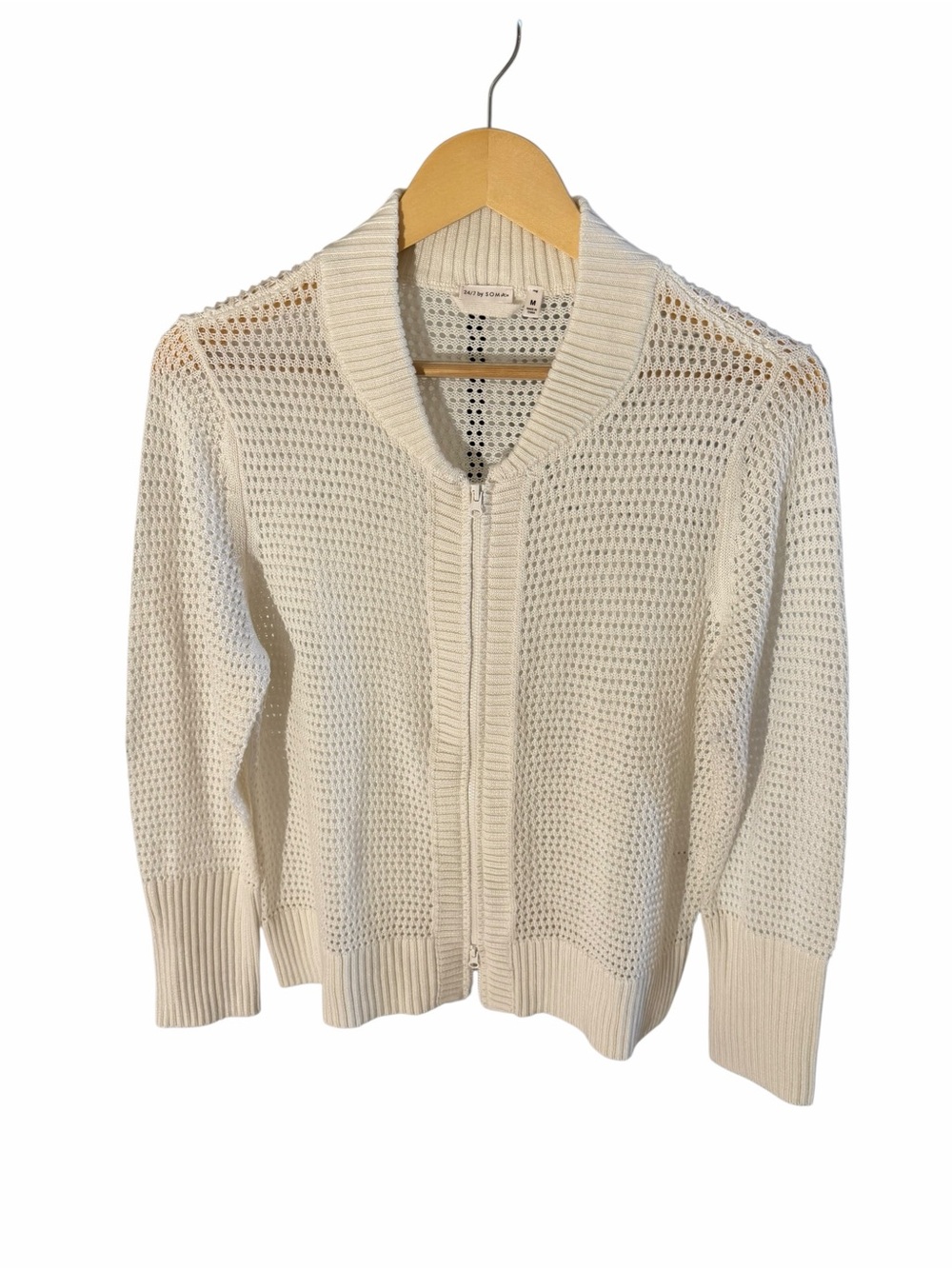Soma Cream Open-Knit Zip Cardigan